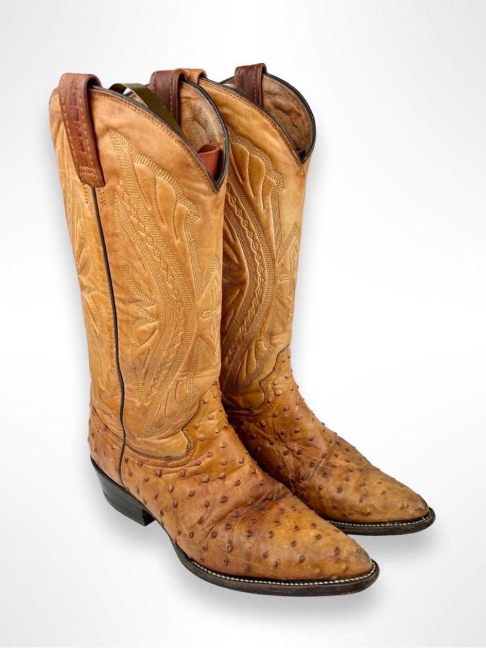 Men's Tan Ostrich Leather Western Cowboy Boots